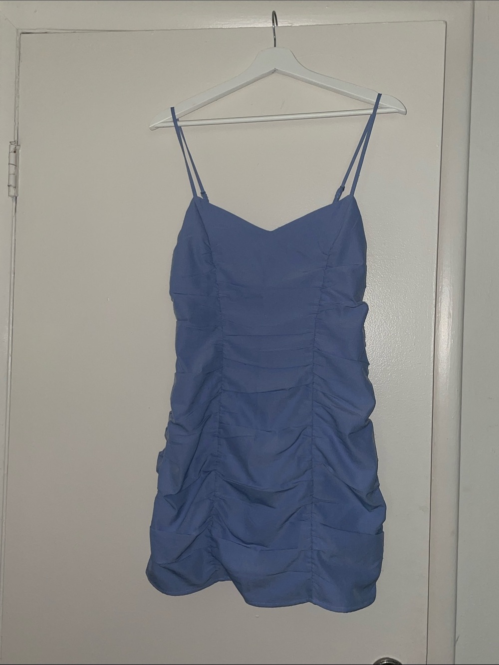 Abercrombie & Fitch Periwinkle Spaghetti Strap Ruched Mini Dress